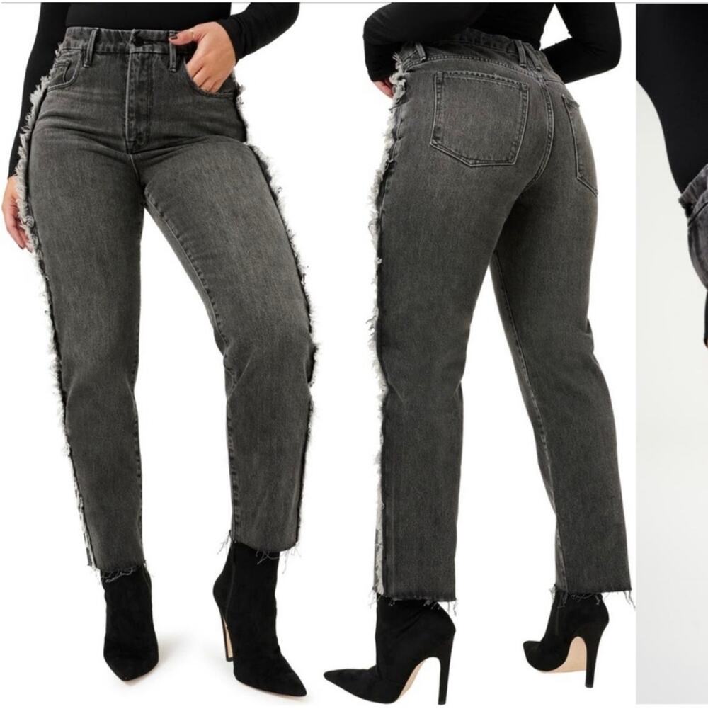 Good American Jeans Womens 26 Good Boy Frayed Straight Leg Gap Proof Distressed